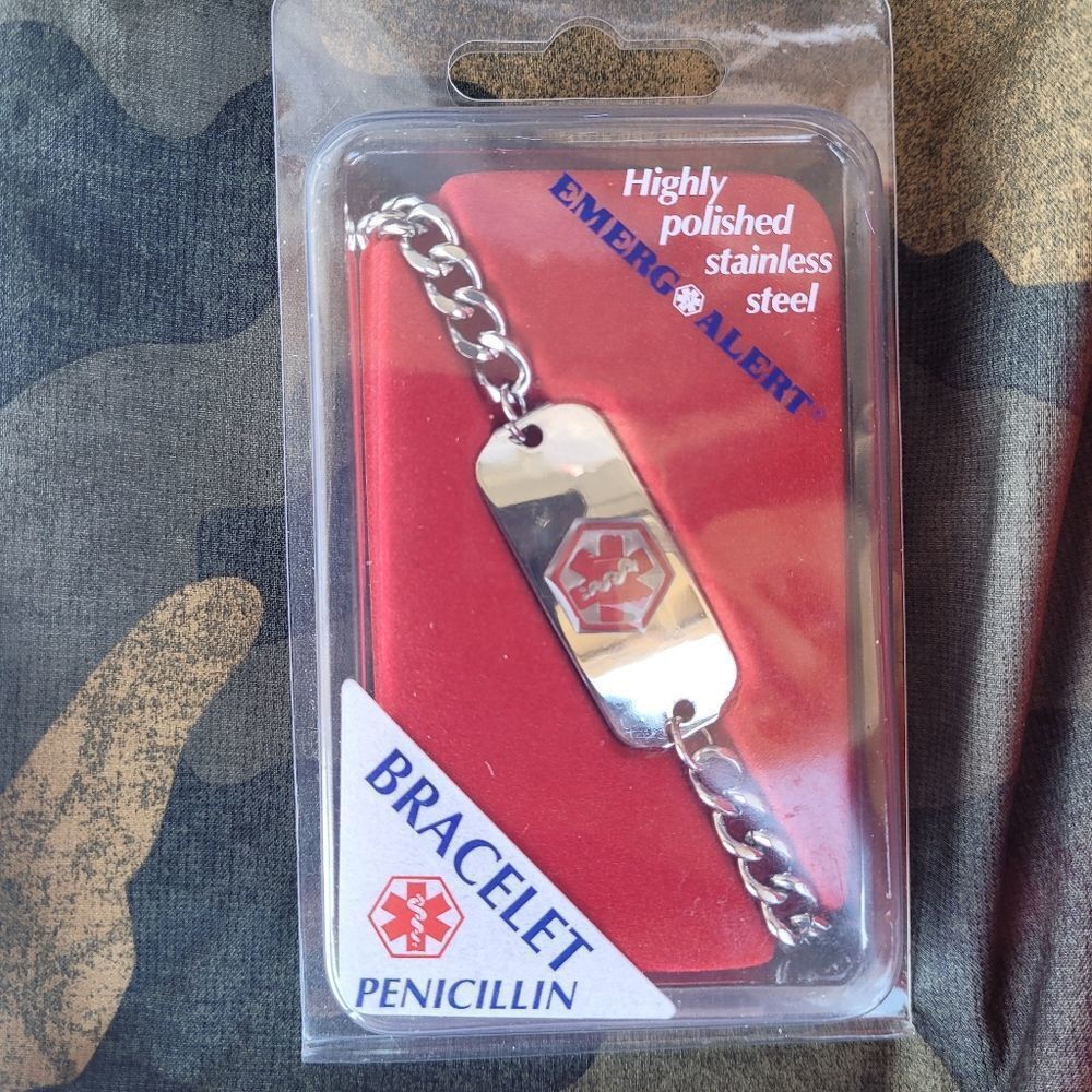 Penicillin Bracelet emergency medical alert HIGHLY POLISHED Stainless Steel NEW